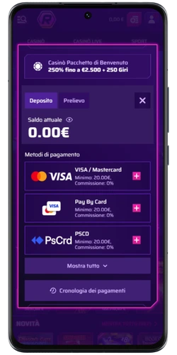 Metodi di deposito su Roby Casino