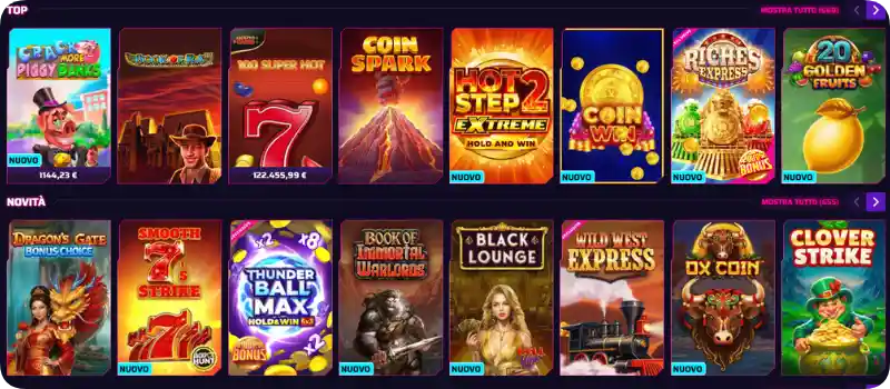 Sfondo neon colorato per il catalogo giochi di Roby Casino