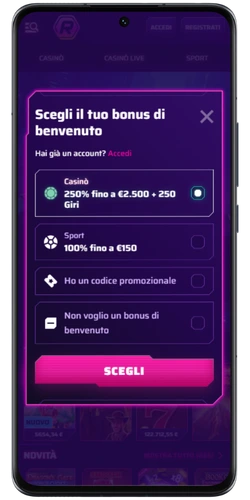 Scegli il tuo bonus di benvenuto su Roby Casino